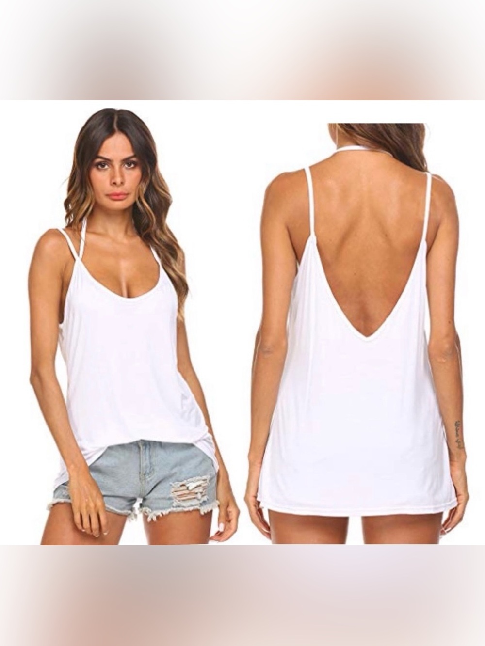 Tobrief Summer White Strappy Tank Top (L)